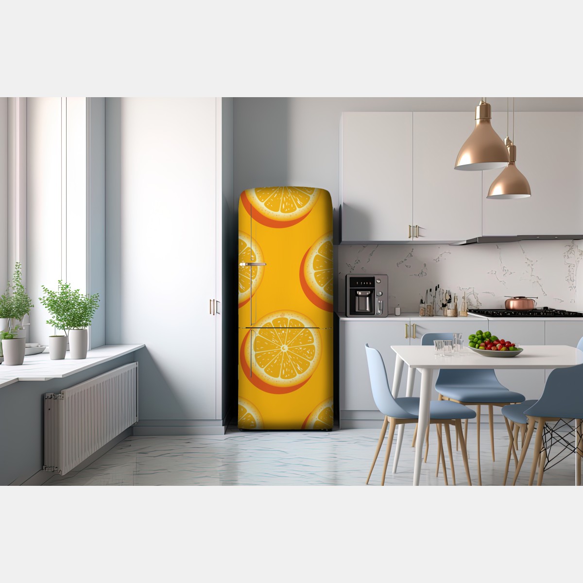 Naklejka na lodówkę żywy wzór plasterków pomarańczy – Wallissimo® Naklejka na lodówkę żywy wzór plasterków pomarańczy – Wallissimo®