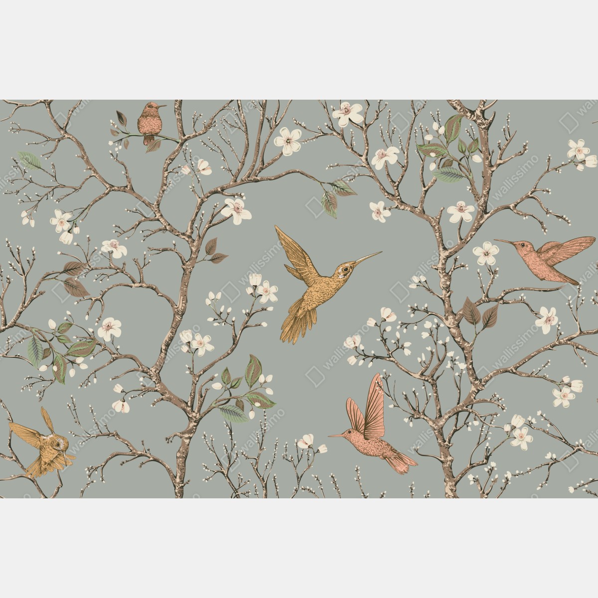 Naklejka na lodówkę vintage wzór kolibrów i kwiatów – Wallissimo® Naklejka na lodówkę vintage wzór kolibrów i kwiatów – Wallissimo®