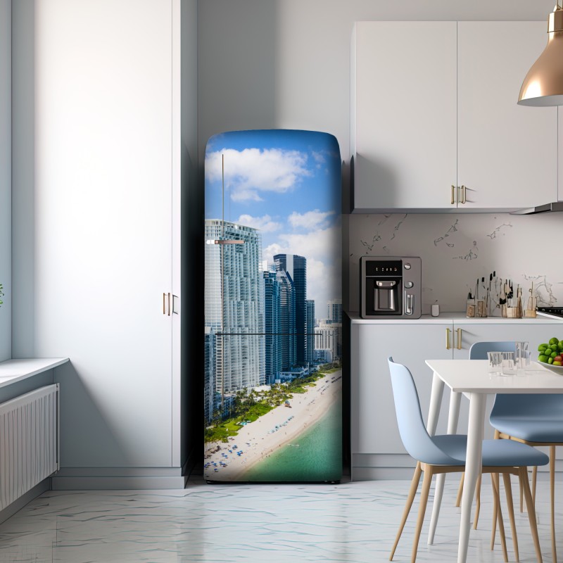 Naklejka na lodówkę turkusowa linia brzegowa z wieżowcami – Wallissimo® Naklejka na lodówkę turkusowa linia brzegowa z wieżowcami – Wallissimo®