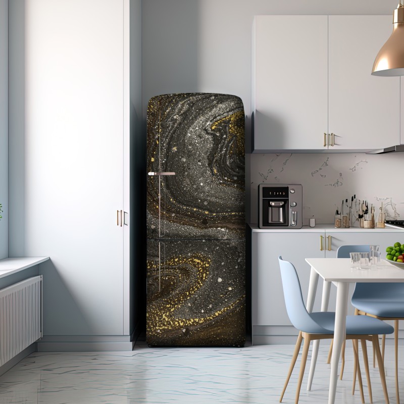 Naklejka na lodówkę złoto-czarny marmurowy wir abstrakcyjny – Wallissimo® Naklejka na lodówkę złoto-czarny marmurowy wir abstrakcyjny – Wallissimo®