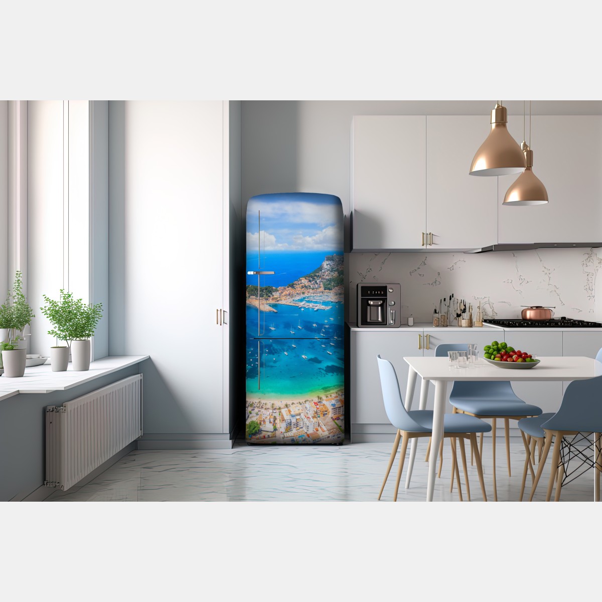 Naklejka na lodówkę widok z lotu ptaka na zatokę Port de Sóller – Wallissimo® Naklejka na lodówkę widok z lotu ptaka na zatokę Port de Sóller – Wallissimo®