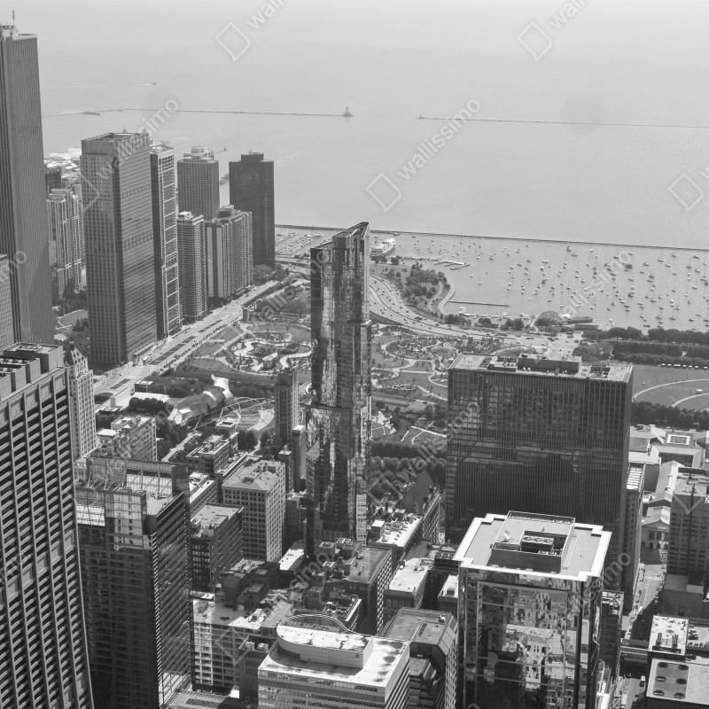 Naklejka na lodówkę czarno-biała panorama miejskiej linii brzegowej – Wallissimo® Naklejka na lodówkę czarno-biała panorama miejskiej linii brzegowej – Wallissimo®