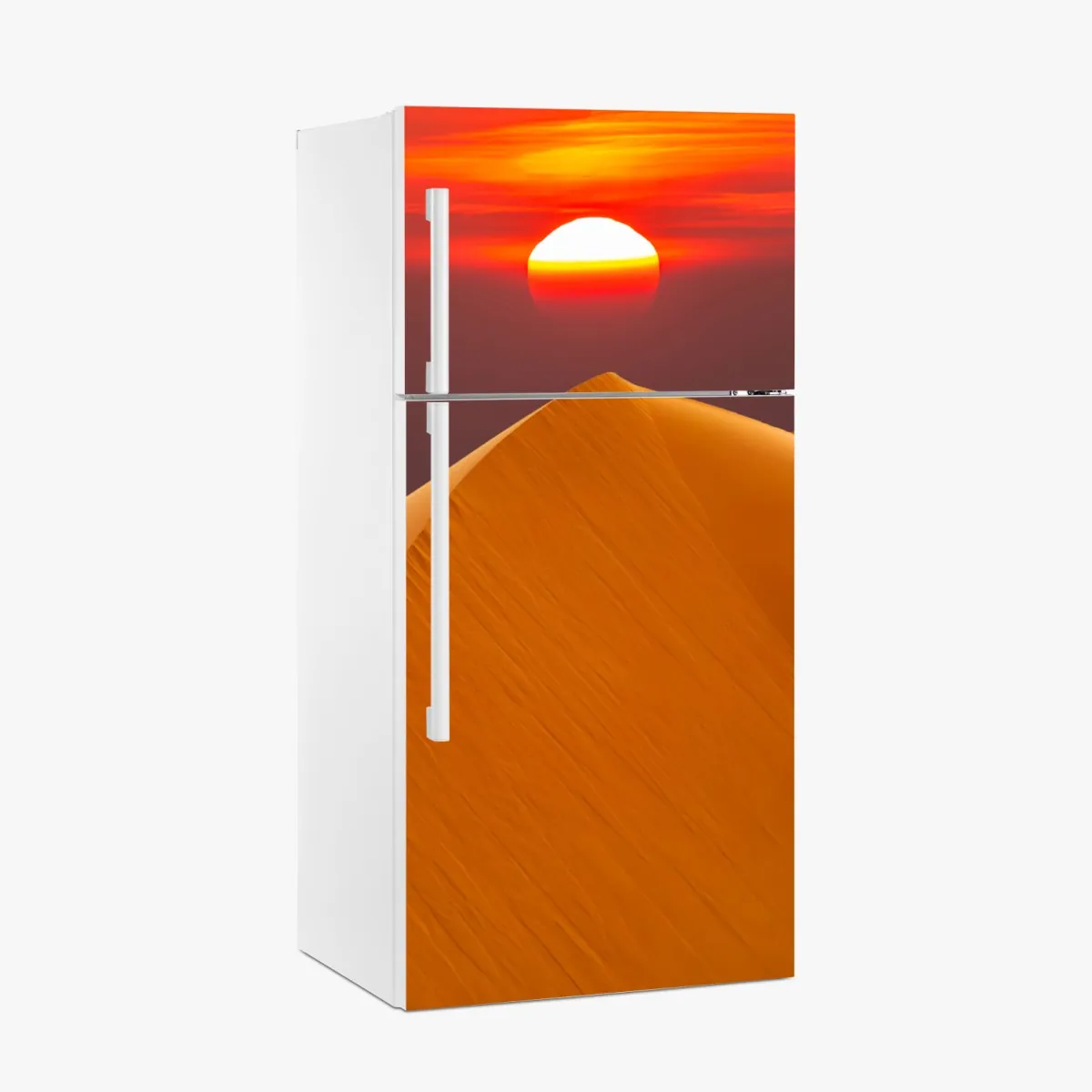 Naklejka na lodówkę złoty zachód słońca nad wydmami pustyni – Wallissimo® Naklejka na lodówkę złoty zachód słońca nad wydmami pustyni – Wallissimo®