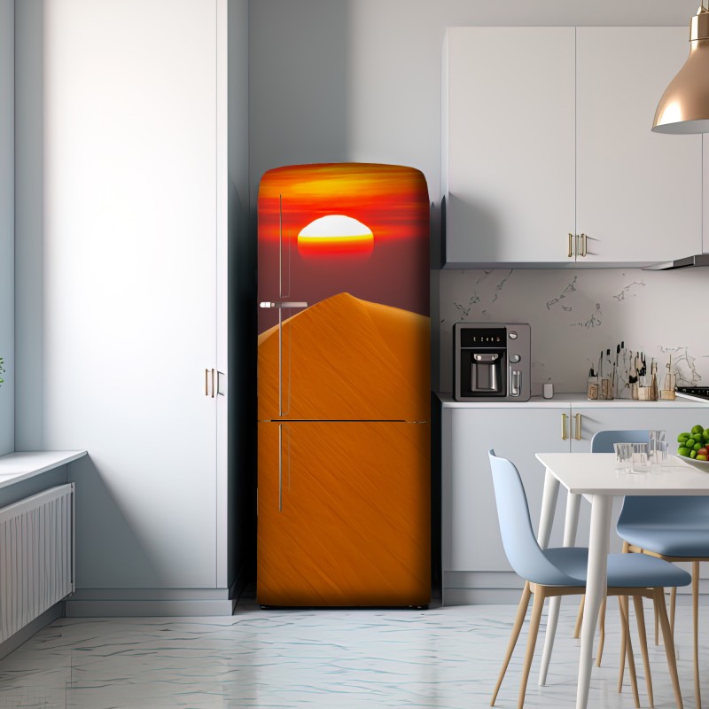 Naklejka na lodówkę złoty zachód słońca nad wydmami pustyni – Wallissimo® Naklejka na lodówkę złoty zachód słońca nad wydmami pustyni – Wallissimo®