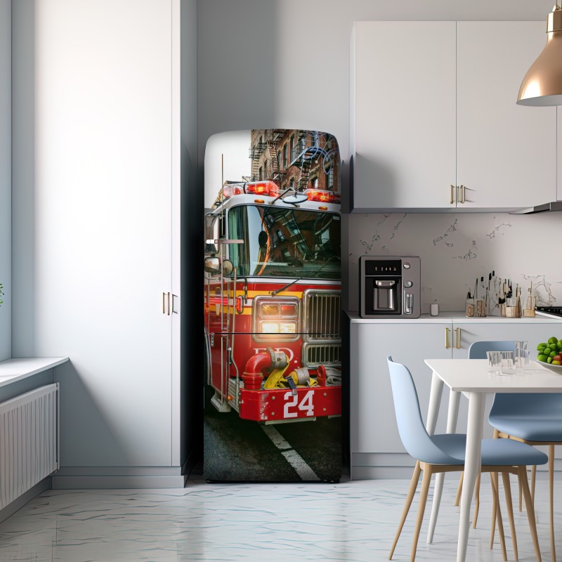 Naklejka na lodówkę wozy strażackie na ulicy Manhattan, Nowy Jork – Wallissimo® Naklejka na lodówkę wozy strażackie na ulicy Manhattan, Nowy Jork – Wallissimo®