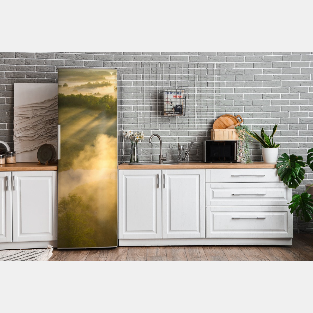 Naklejka na lodówkę złote poranne światło nad mglistą rzeką – Wallissimo® Naklejka na lodówkę złote poranne światło nad mglistą rzeką – Wallissimo®