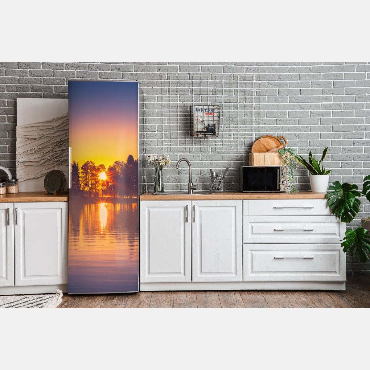 Naklejka na lodówkę mglisty zachód słońca nad jeziorem – Wallissimo® Naklejka na lodówkę mglisty zachód słońca nad jeziorem – Wallissimo®