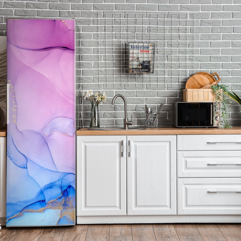 Naklejka na lodówkę wzór liści monstera ze złotymi akcentami – Wallissimo®