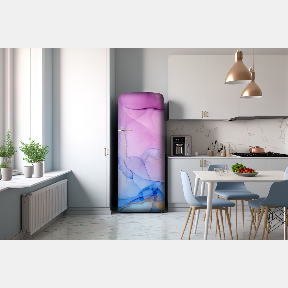 Naklejka na lodówkę różowo-niebieski marmur abstrakcyjny – Wallissimo® Naklejka na lodówkę różowo-niebieski marmur abstrakcyjny – Wallissimo®