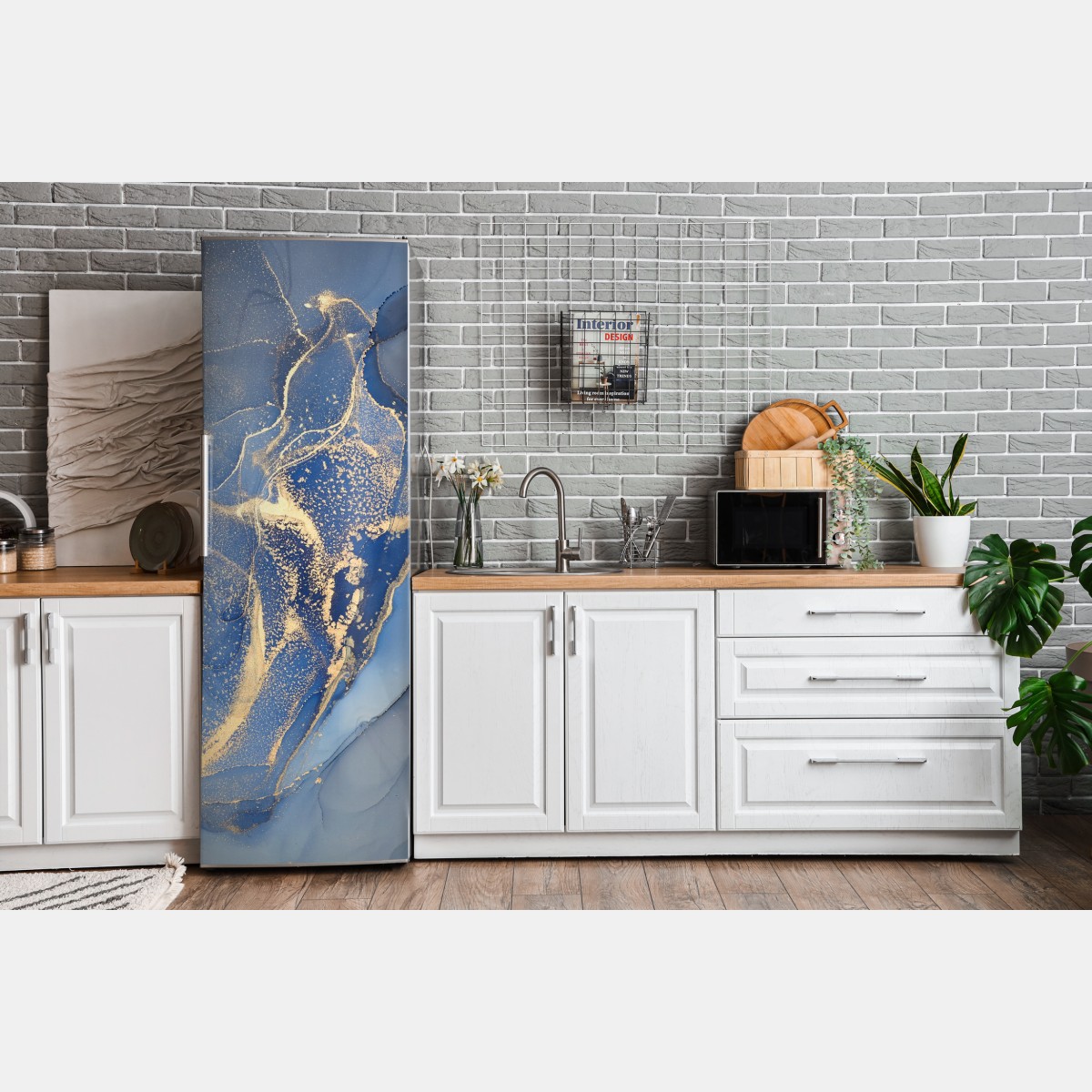 Naklejka na lodówkę oceaniczny niebieski marmur ze złotymi żyłkami – Wallissimo® Naklejka na lodówkę oceaniczny niebieski marmur ze złotymi żyłkami – Wallissimo®