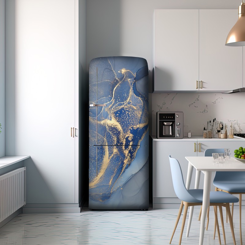 Naklejka na lodówkę oceaniczny niebieski marmur ze złotymi żyłkami – Wallissimo® Naklejka na lodówkę oceaniczny niebieski marmur ze złotymi żyłkami – Wallissimo®