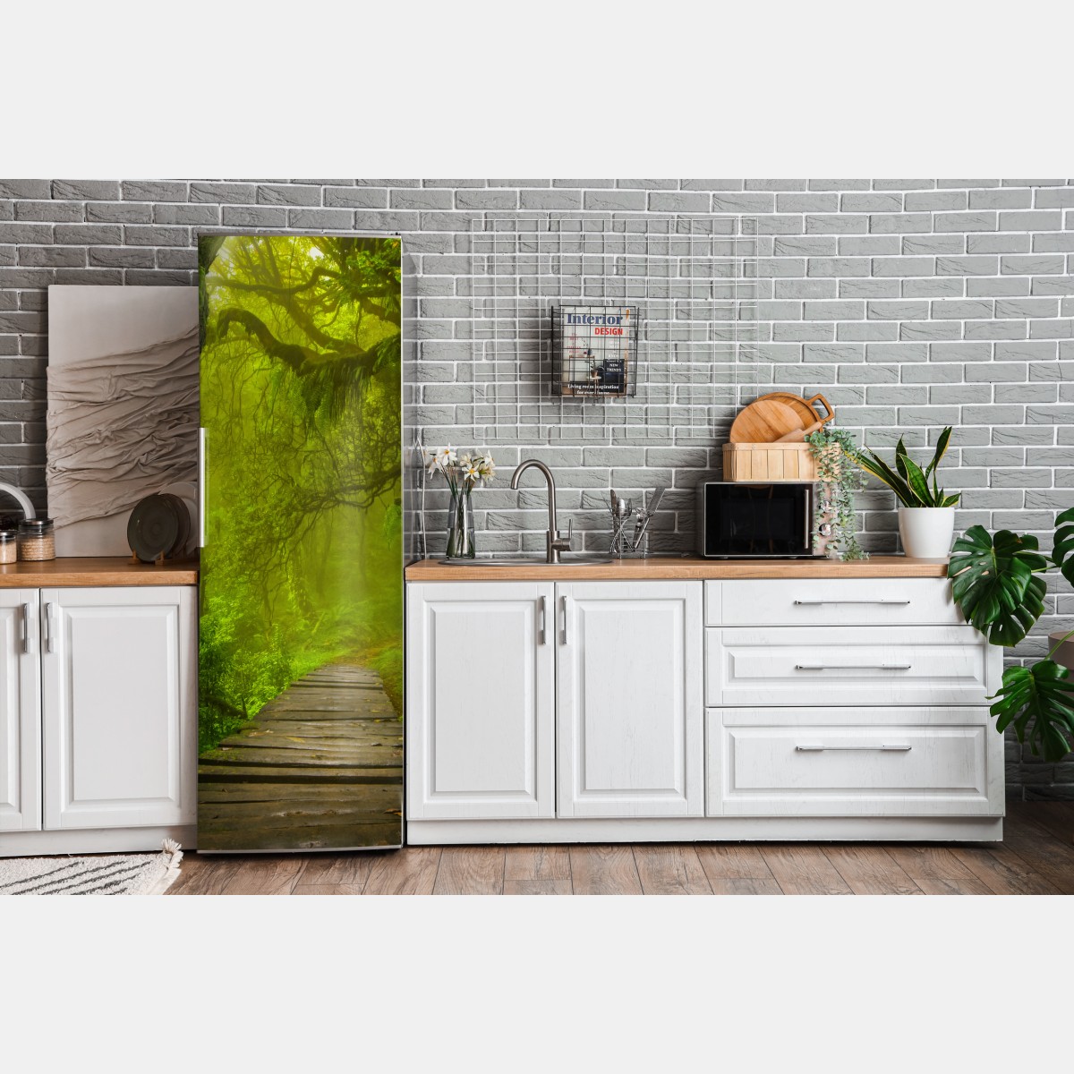 Naklejka na lodówkę mistyczna zielona ścieżka w lesie – Wallissimo® Naklejka na lodówkę mistyczna zielona ścieżka w lesie – Wallissimo®