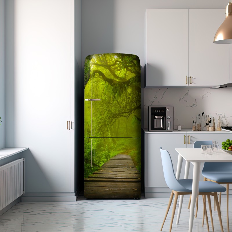 Naklejka na lodówkę mistyczna zielona ścieżka w lesie – Wallissimo® Naklejka na lodówkę mistyczna zielona ścieżka w lesie – Wallissimo®