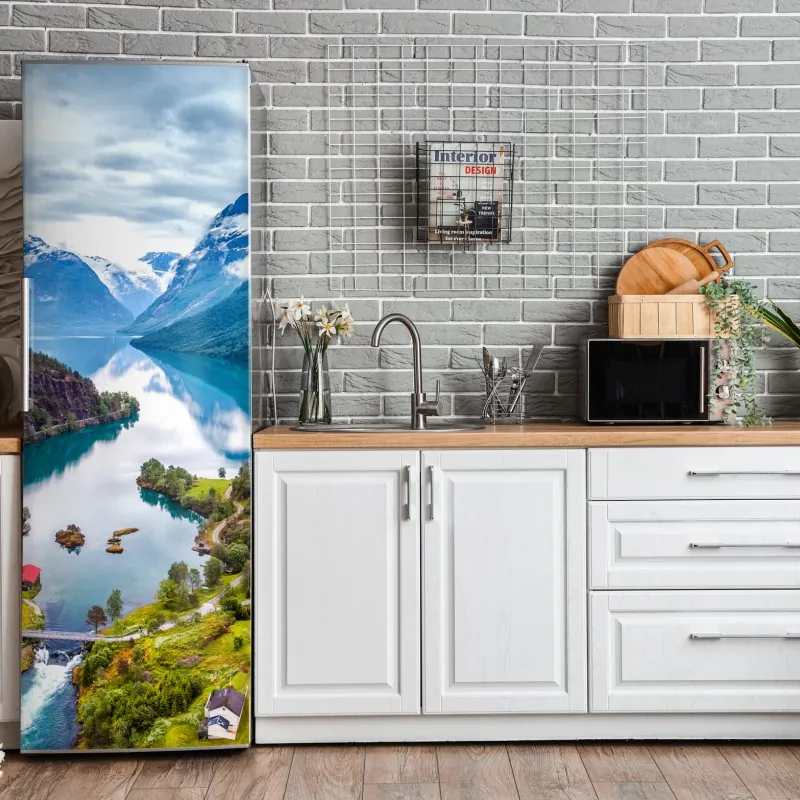 Naklejka na lodówkę złote liście w stylu line art – Wallissimo®