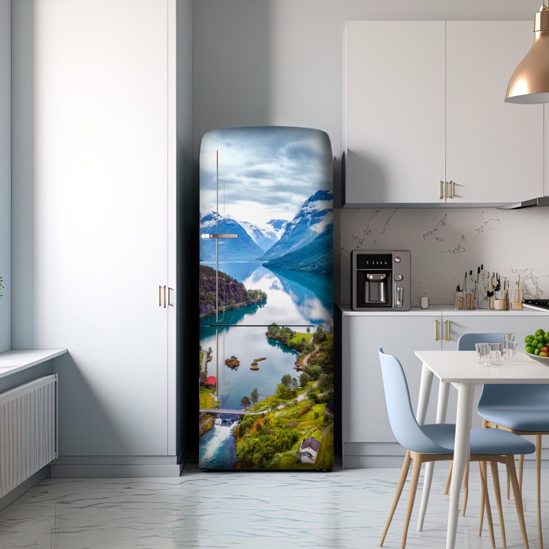 Naklejka na lodówkę Norwegia fjord z lotu ptaka – Wallissimo® Naklejka na lodówkę Norwegia fjord z lotu ptaka – Wallissimo®