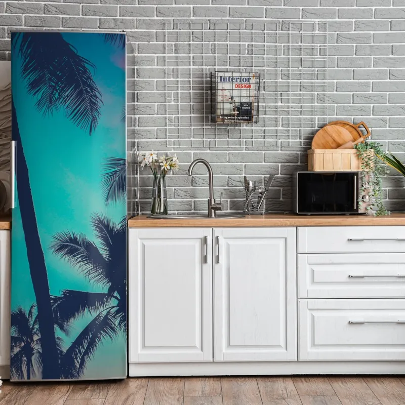 Naklejka na lodówkę vintage palmy na Hawajach o zachodzie słońca – Wallissimo® Naklejka na lodówkę vintage palmy na Hawajach o zachodzie słońca – Wallissimo®