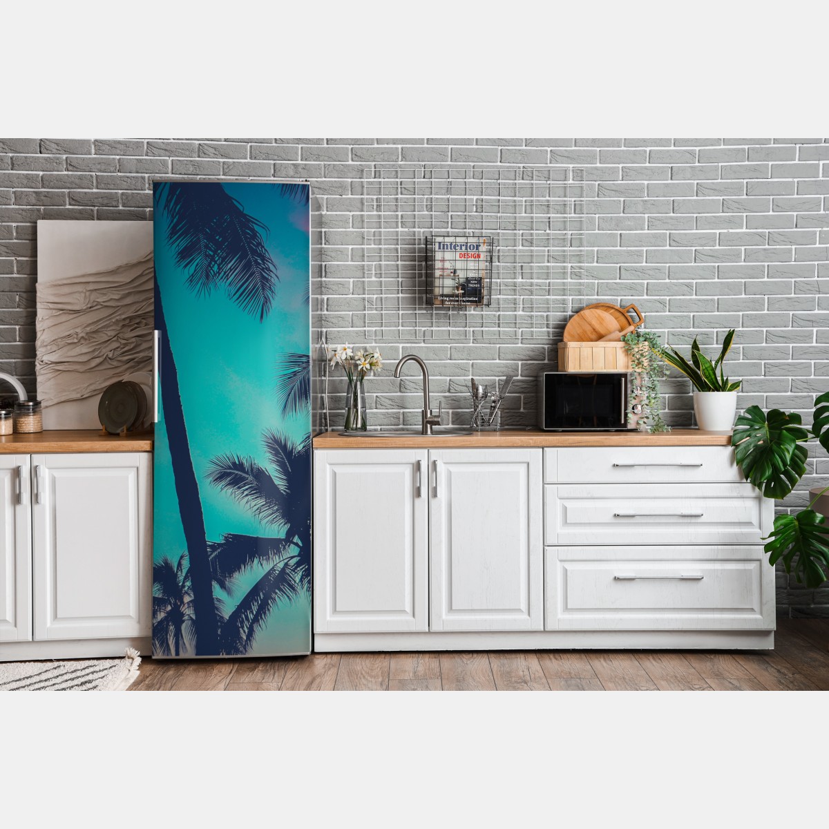 Naklejka na lodówkę vintage palmy na Hawajach o zachodzie słońca – Wallissimo® Naklejka na lodówkę vintage palmy na Hawajach o zachodzie słońca – Wallissimo®