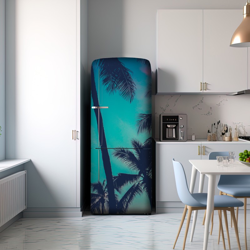Naklejka na lodówkę vintage palmy na Hawajach o zachodzie słońca – Wallissimo® Naklejka na lodówkę vintage palmy na Hawajach o zachodzie słońca – Wallissimo®