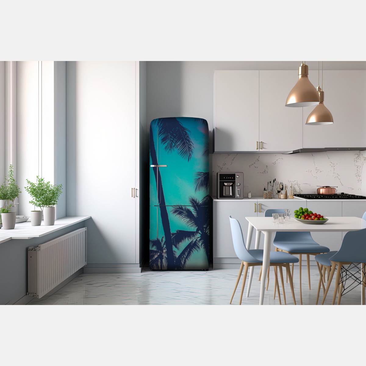 Naklejka na lodówkę vintage palmy na Hawajach o zachodzie słońca – Wallissimo® Naklejka na lodówkę vintage palmy na Hawajach o zachodzie słońca – Wallissimo®