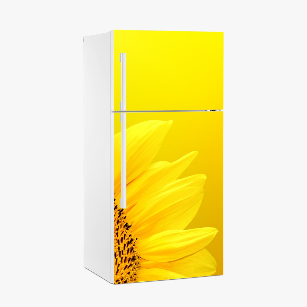 Fridge sticker vibrant sunflower close-up on yellow background