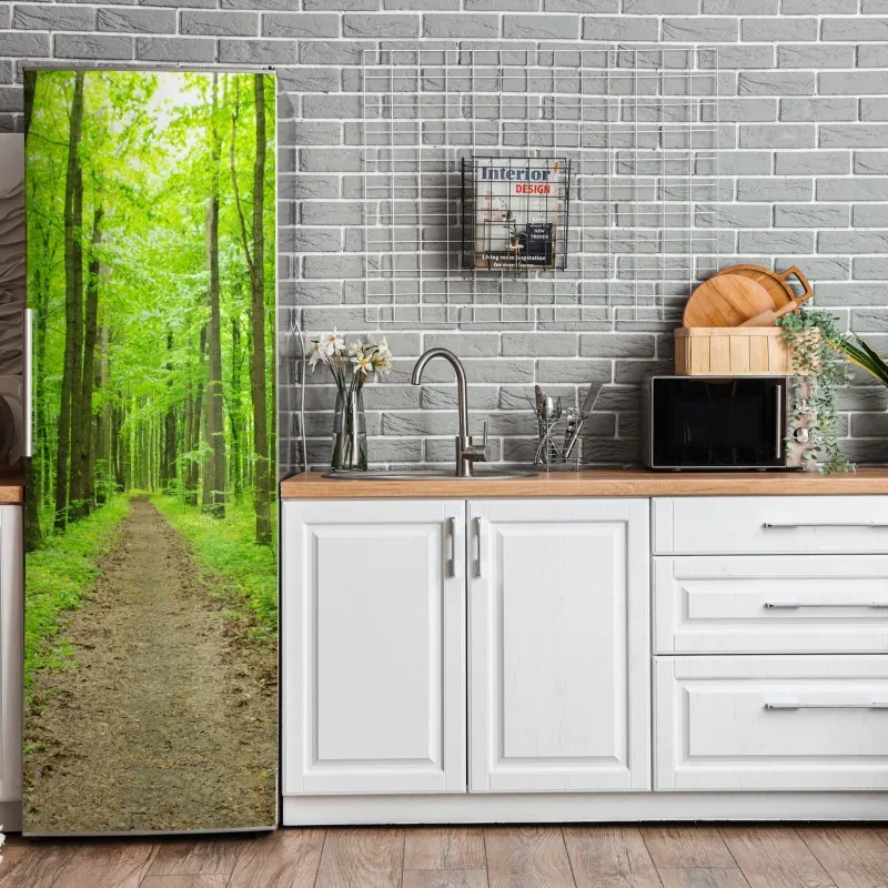 Naklejka na lodówkę tropikalny zachód słońca z deskami surfingowymi – Wallissimo®