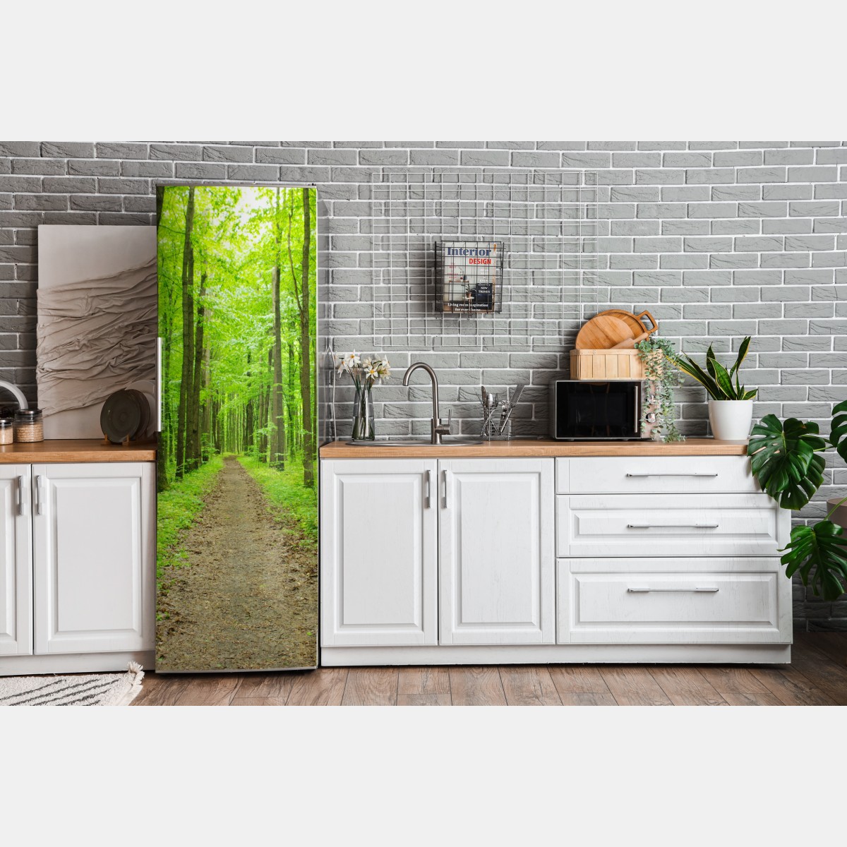 Naklejka na lodówkę spokojna zielona ścieżka w lesie – Wallissimo® Naklejka na lodówkę spokojna zielona ścieżka w lesie – Wallissimo®