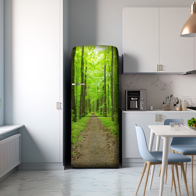 Naklejka na lodówkę spokojna zielona ścieżka w lesie – Wallissimo® Naklejka na lodówkę spokojna zielona ścieżka w lesie – Wallissimo®