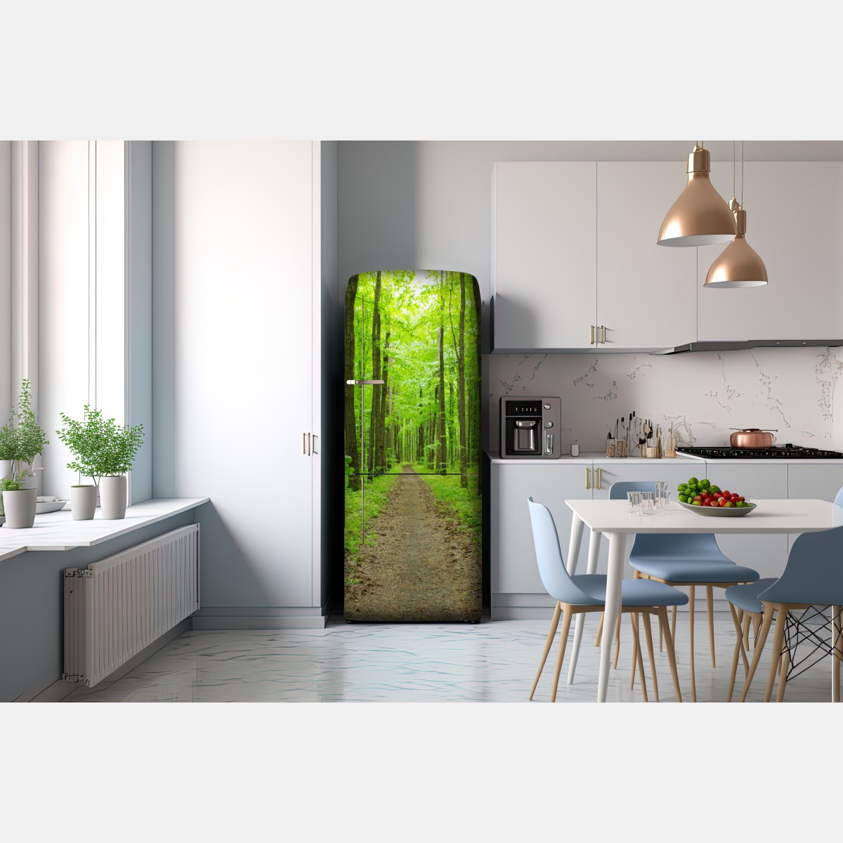 Naklejka na lodówkę spokojna zielona ścieżka w lesie – Wallissimo® Naklejka na lodówkę spokojna zielona ścieżka w lesie – Wallissimo®