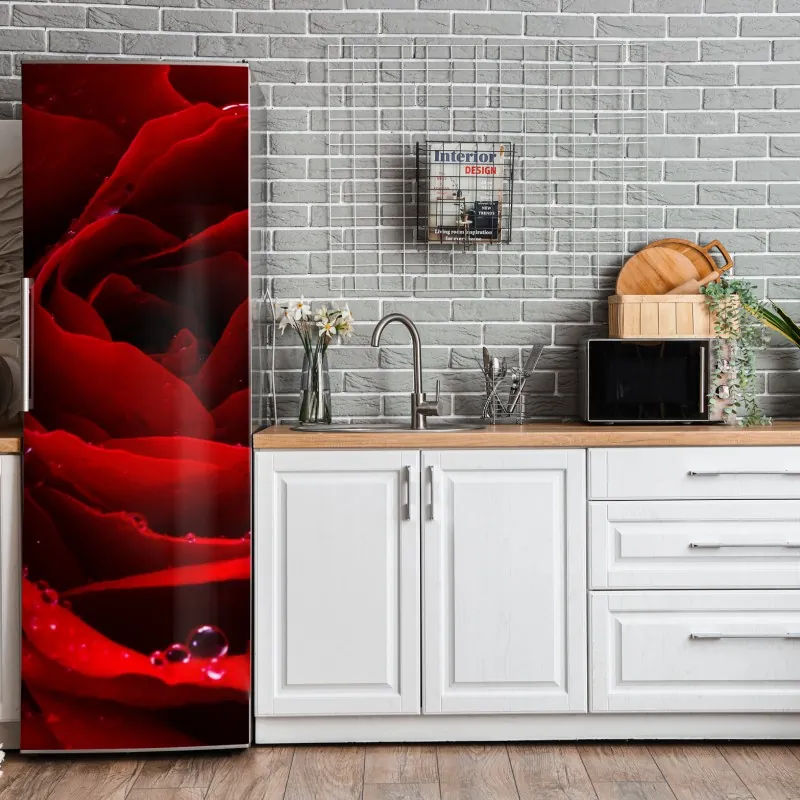 Naklejka na lodówkę akwarelowy wzór z bananami i liśćmi na różowym tle – Wallissimo®