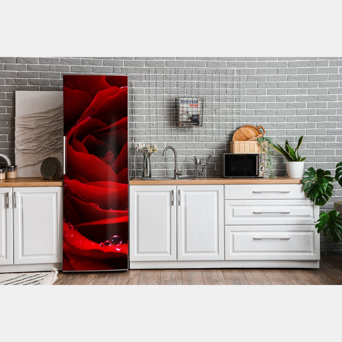 Naklejka na lodówkę żywa czerwona róża - zbliżenie – Wallissimo® Naklejka na lodówkę żywa czerwona róża - zbliżenie – Wallissimo®