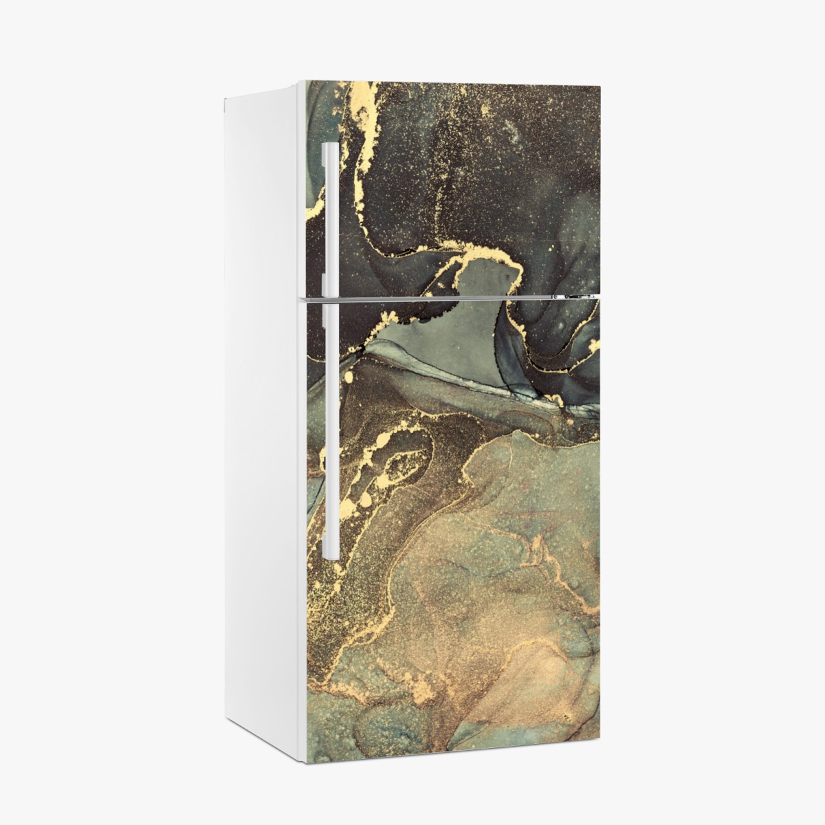 Fridge sticker turquoise and gold fluid abstract art