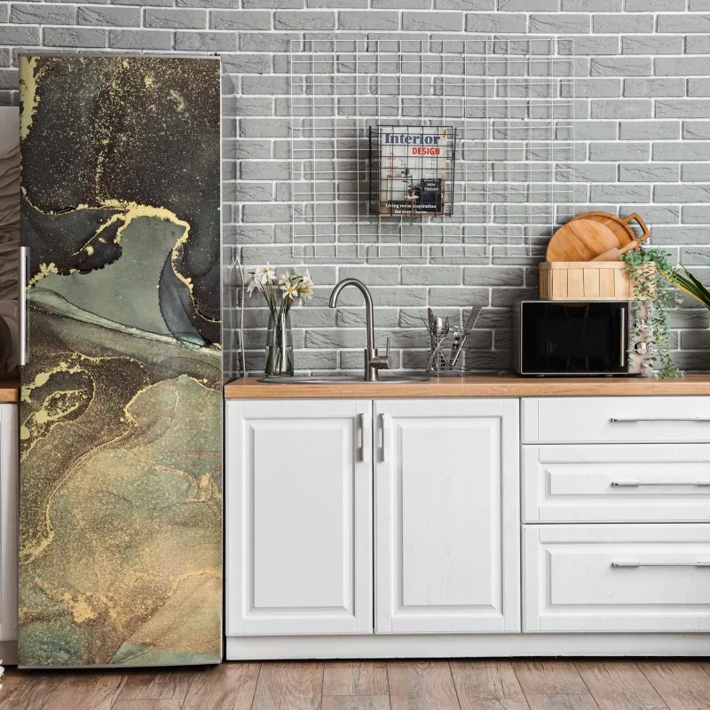 Naklejka na lodówkę delikatne złote róże — elegancki wzór kwiatowy – Wallissimo®