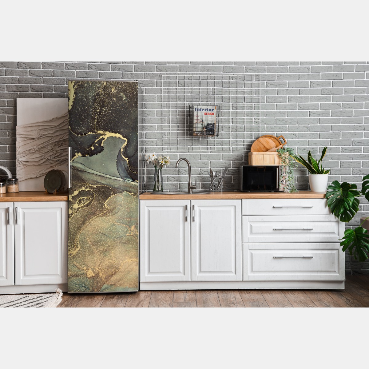 Naklejka na lodówkę turkusowo-złota abstrakcja płynna – Wallissimo® Naklejka na lodówkę turkusowo-złota abstrakcja płynna – Wallissimo®