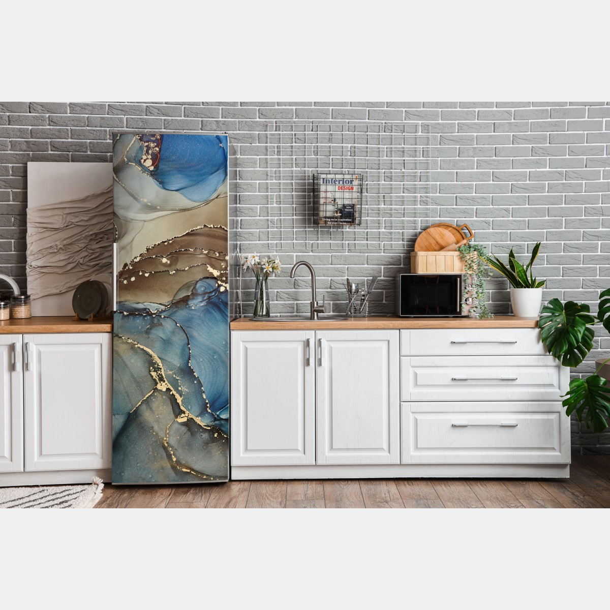 Naklejka na lodówkę abstrakcja w odcieniach niebieskiego i złota – Wallissimo® Naklejka na lodówkę abstrakcja w odcieniach niebieskiego i złota – Wallissimo®