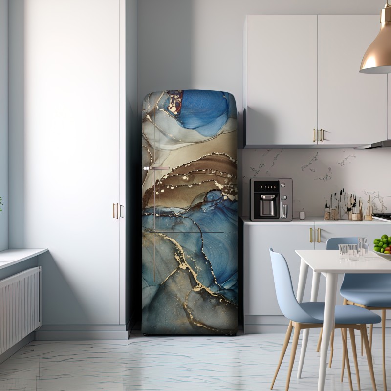 Naklejka na lodówkę abstrakcja w odcieniach niebieskiego i złota – Wallissimo® Naklejka na lodówkę abstrakcja w odcieniach niebieskiego i złota – Wallissimo®