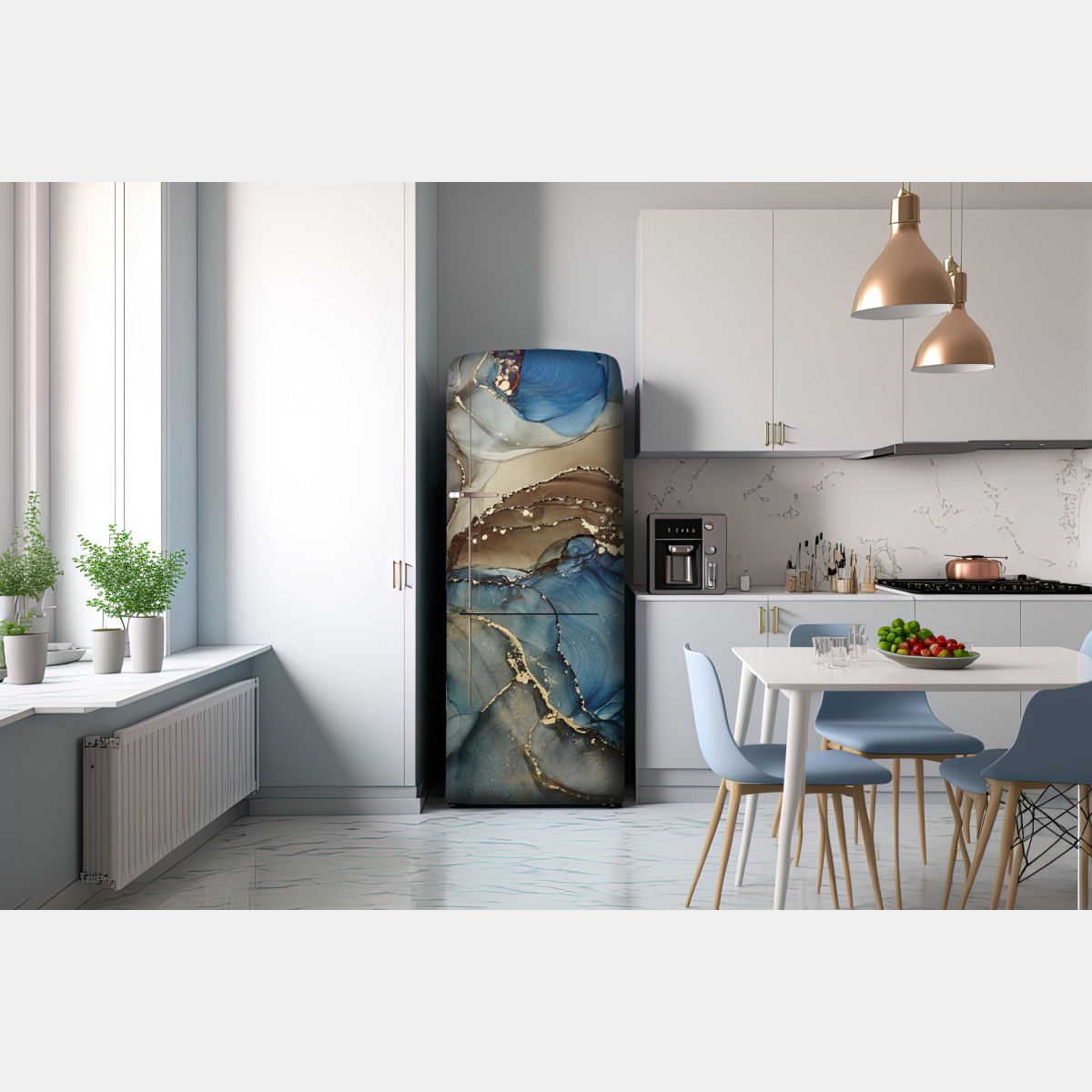 Naklejka na lodówkę abstrakcja w odcieniach niebieskiego i złota – Wallissimo® Naklejka na lodówkę abstrakcja w odcieniach niebieskiego i złota – Wallissimo®