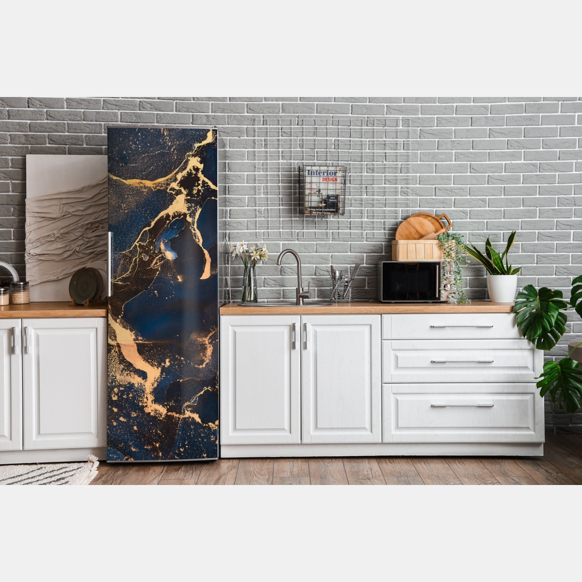 Naklejka na lodówkę nocny marmur ze złotymi żyłkami – Wallissimo® Naklejka na lodówkę nocny marmur ze złotymi żyłkami – Wallissimo®