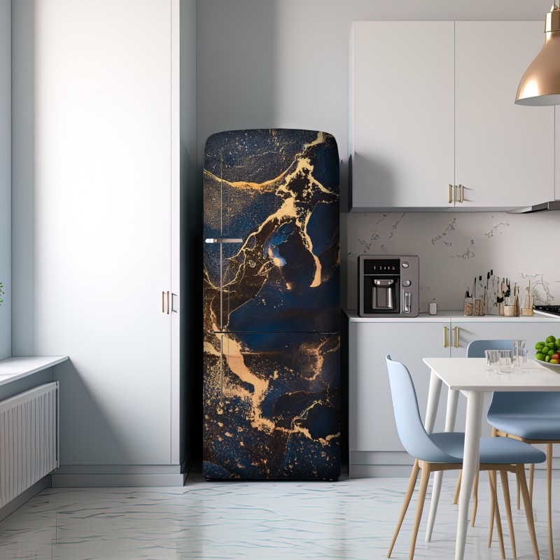 Naklejka na lodówkę nocny marmur ze złotymi żyłkami – Wallissimo® Naklejka na lodówkę nocny marmur ze złotymi żyłkami – Wallissimo®
