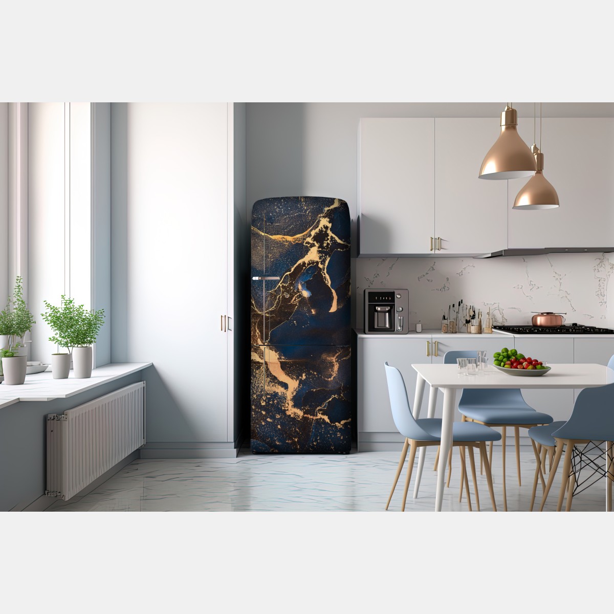 Naklejka na lodówkę nocny marmur ze złotymi żyłkami – Wallissimo® Naklejka na lodówkę nocny marmur ze złotymi żyłkami – Wallissimo®