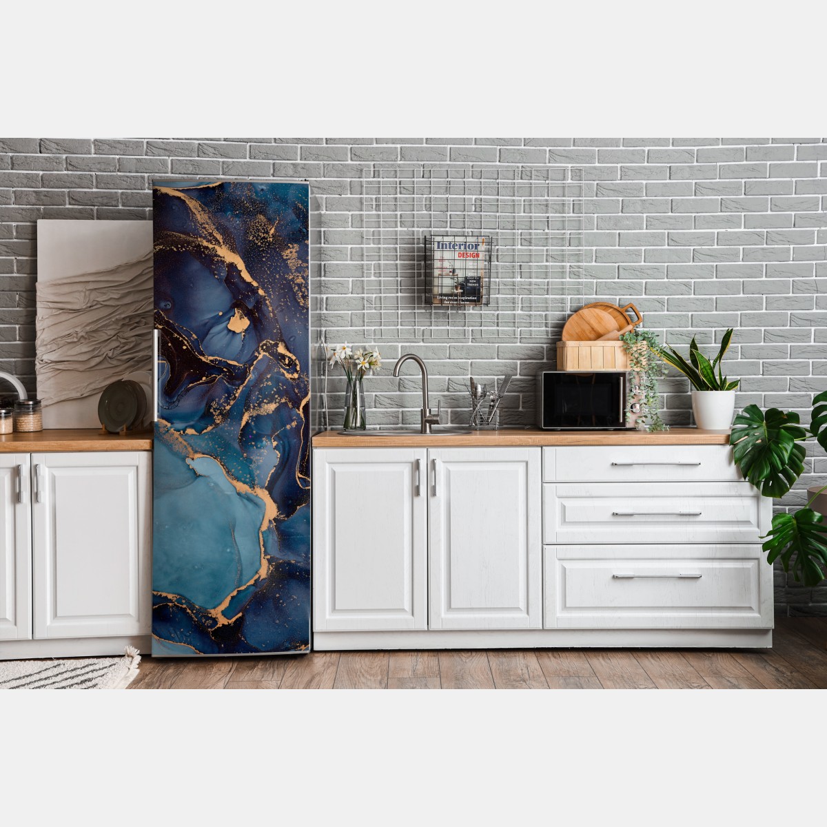 Naklejka na lodówkę głębokie oceaniczne błękity ze złotymi żyłami – Wallissimo® Naklejka na lodówkę głębokie oceaniczne błękity ze złotymi żyłami – Wallissimo®