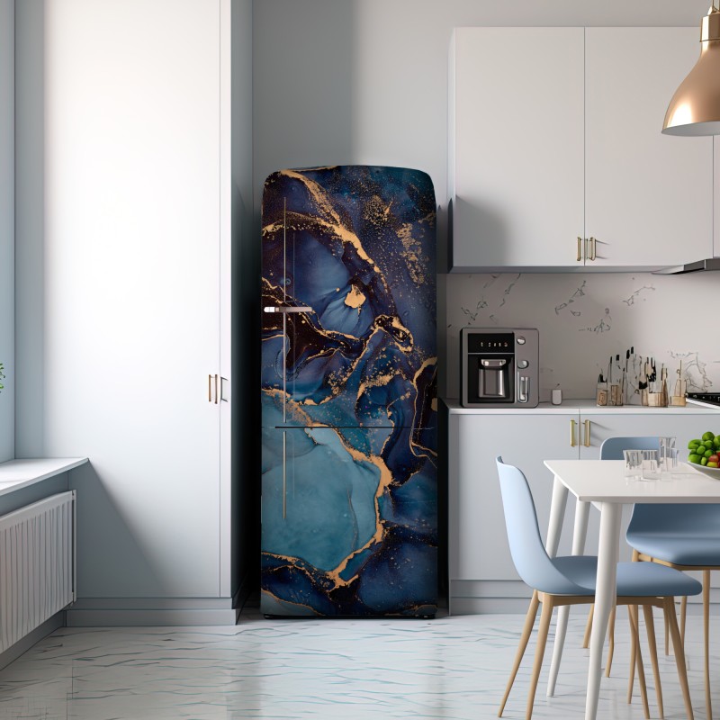 Naklejka na lodówkę głębokie oceaniczne błękity ze złotymi żyłami – Wallissimo® Naklejka na lodówkę głębokie oceaniczne błękity ze złotymi żyłami – Wallissimo®