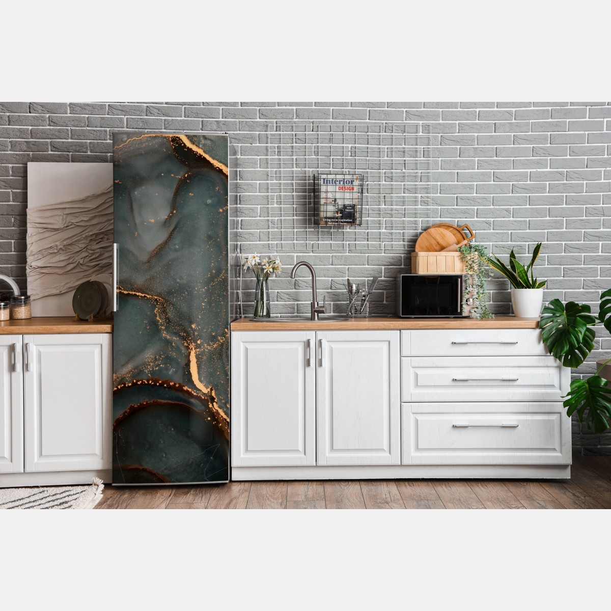 Naklejka na lodówkę luksusowa abstrakcja turkus z złotymi żyłami – Wallissimo® Naklejka na lodówkę luksusowa abstrakcja turkus z złotymi żyłami – Wallissimo®
