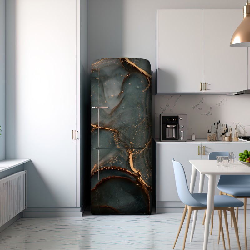 Naklejka na lodówkę luksusowa abstrakcja turkus z złotymi żyłami – Wallissimo® Naklejka na lodówkę luksusowa abstrakcja turkus z złotymi żyłami – Wallissimo®