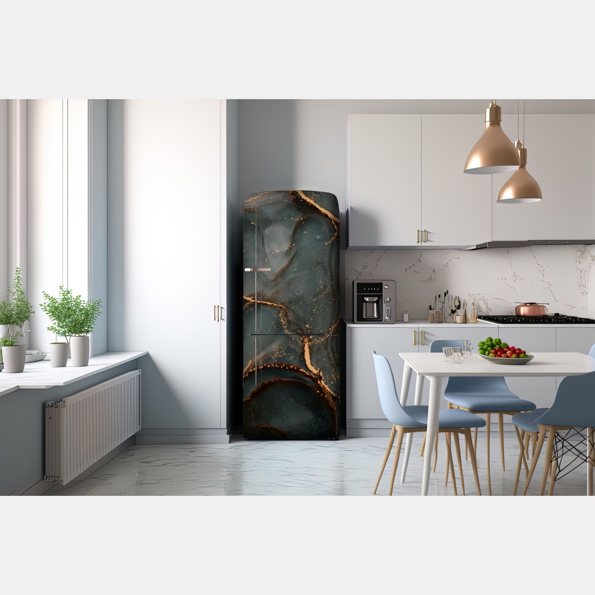 Naklejka na lodówkę luksusowa abstrakcja turkus z złotymi żyłami – Wallissimo® Naklejka na lodówkę luksusowa abstrakcja turkus z złotymi żyłami – Wallissimo®