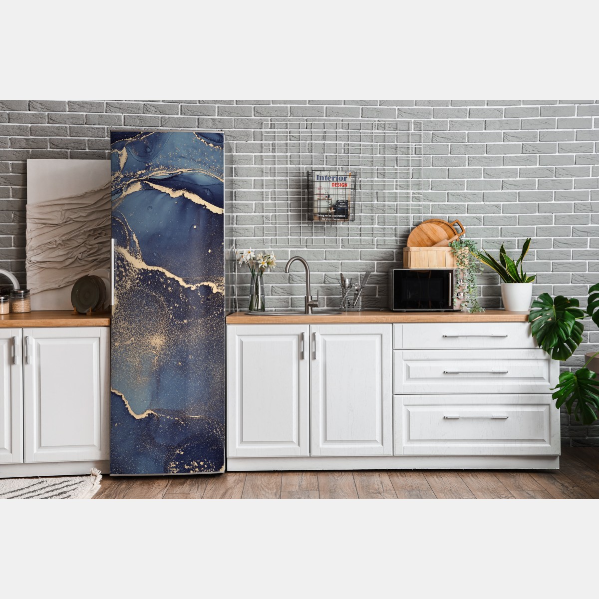 Naklejka na lodówkę senny abstrakcyjny motyw w granacie i złocie – Wallissimo® Naklejka na lodówkę senny abstrakcyjny motyw w granacie i złocie – Wallissimo®