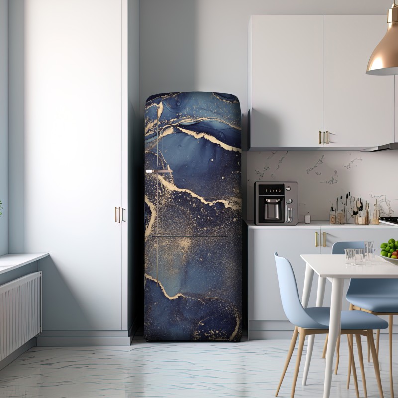 Naklejka na lodówkę senny abstrakcyjny motyw w granacie i złocie – Wallissimo® Naklejka na lodówkę senny abstrakcyjny motyw w granacie i złocie – Wallissimo®