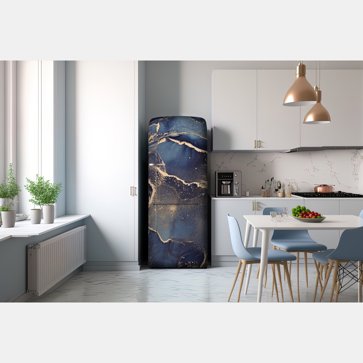 Naklejka na lodówkę senny abstrakcyjny motyw w granacie i złocie – Wallissimo® Naklejka na lodówkę senny abstrakcyjny motyw w granacie i złocie – Wallissimo®