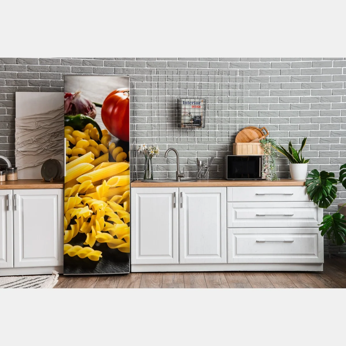 Naklejka na lodówkę zbiór suchych makaronów i świeże składniki – Wallissimo® Naklejka na lodówkę zbiór suchych makaronów i świeże składniki – Wallissimo®