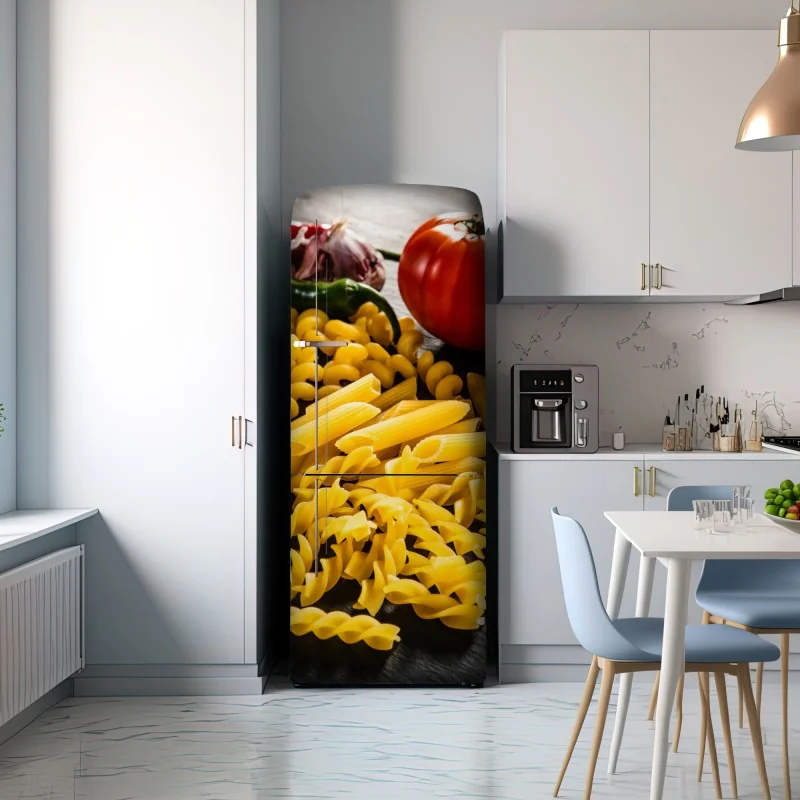 Naklejka na lodówkę zbiór suchych makaronów i świeże składniki – Wallissimo® Naklejka na lodówkę zbiór suchych makaronów i świeże składniki – Wallissimo®