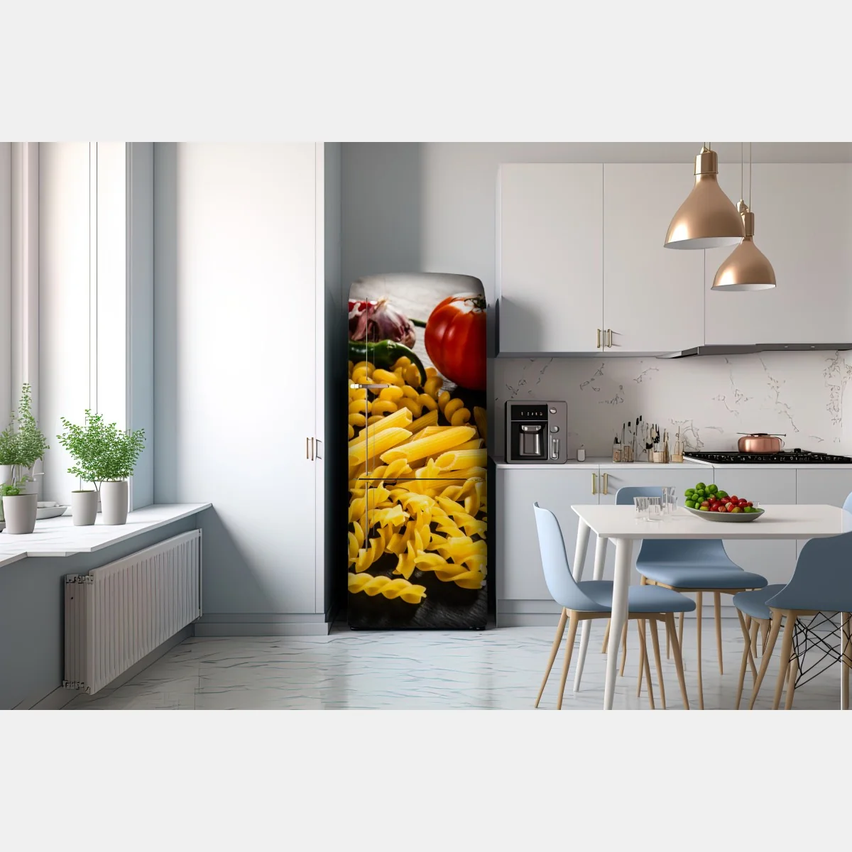 Naklejka na lodówkę zbiór suchych makaronów i świeże składniki – Wallissimo® Naklejka na lodówkę zbiór suchych makaronów i świeże składniki – Wallissimo®